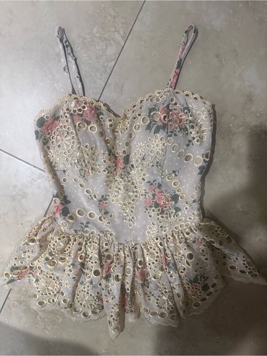 Vici Tops - Vici Floral Eyelet Lace Peplum Cami - Pink & Cream